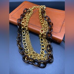 JW Layered Fashion GoldTone & Tortoise Shell Color Style Link Necklace